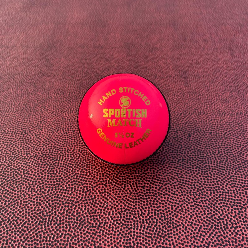 SPORTISH Leather Cricket Match Ball - Pink Hand Stitched Competitive