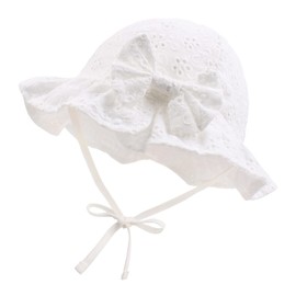 Bow Baby Girls Summer Hat Flower Toddler Girls Sun Hat Cotton Breathable Infant Hat (White Flower, S)
