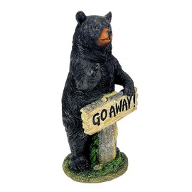 Hand Painted Rude Black Bear Statue with “Go Away” Sign – 15 Inch Tall Resin Outdoor Garden Decor, Cabin Lodge Porch Accent, Durable Weather-Resistant Novelty Animal Sculpture for Yard or Entryway