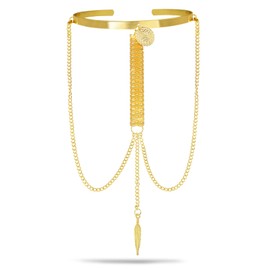 RechicGu Roman Greek Leaf Feather Chain Tassels Bracelet Armband Upper Arm Cuff Armlet Snake Chain Gold