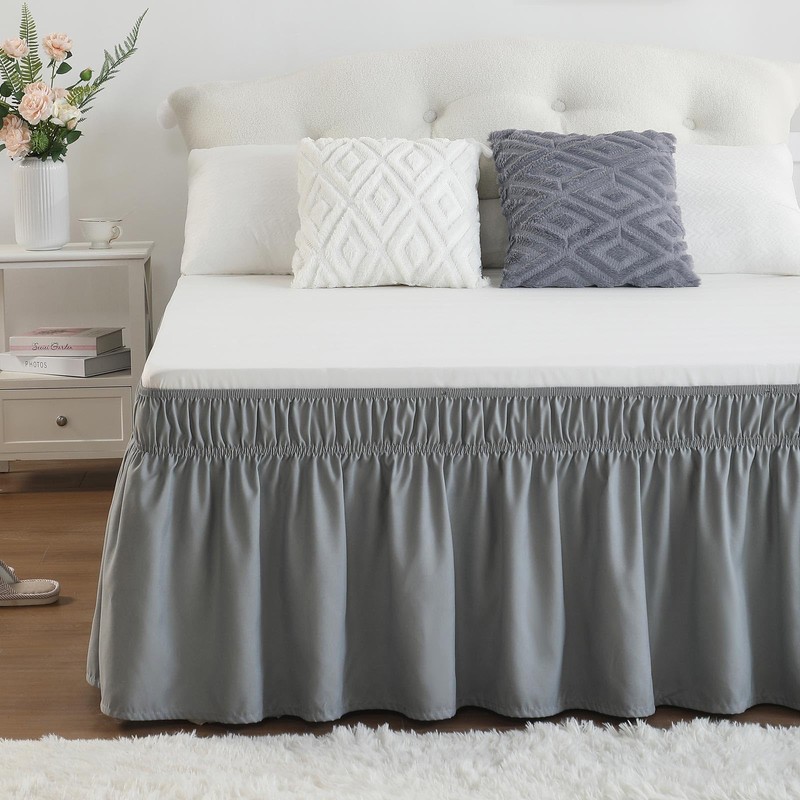 RIMELA Grey Bed Valance Sheet King Elasticized Bed Skirt Easy