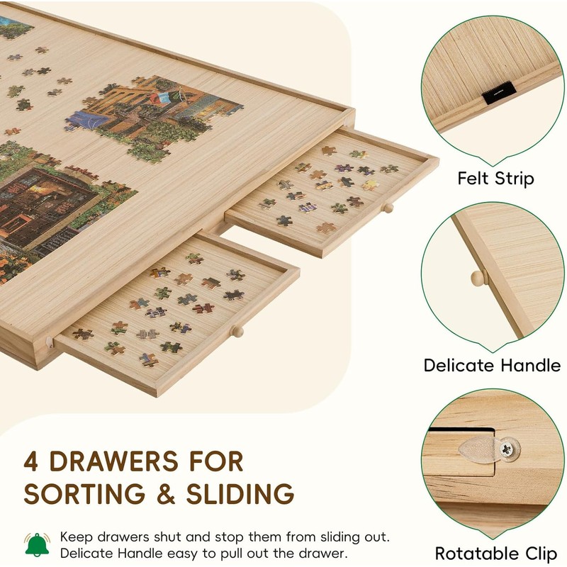 TEAKMAMA 27.6" H Tall 1500 Piece Puzzle Table with Legs,