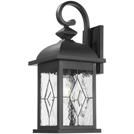 NAXTTII Outdoor Wall Lights Black Exterior Lighting Fixtures with Clear Water Ripper Glass 15 Inch Height Exterior Wall Sconce Light fixtures for House Porch and Garage E26 Socket