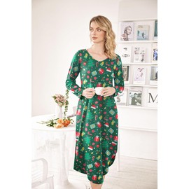Ekouaer Womens Nightgown V Neck Nightshirts Long Sleeve Sleepwear with Pockets Xmas Green Medium