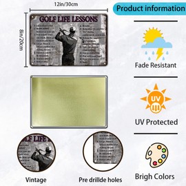 KIYOYO Golf Life Lessons Metal Tin Sign 8x12 Inch Funny Golf Tin Sign Golf Life Lessons Poster Home Kitchen Garden Bar Restaurant Cafe Office Shop Cave Man Are Wall Decor