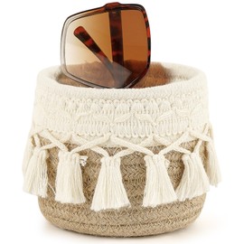 Linkidea Extra Large Sunglasses Desk Holder Stand, Brown Cotton Rope Eyewear Storage Desk Display Basket Compatible with RayBan RB8089/RB4098/RB3825/RB4376 GUCC1 GG0713S/GG1556S