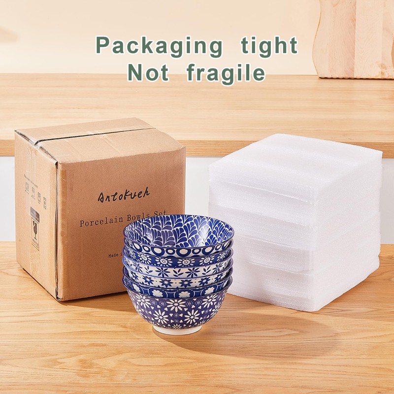 AntoKueh 6 inches Blue and White Ceramic Bowls, 25Oz Deep