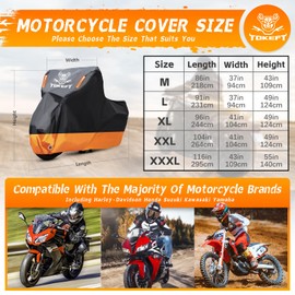 Tokept Motorcycle Cover, All Season Waterproof Outdoor Indoor Scooter Shelter Protection with 2 Reflective Strips for Up to 104" Harley-Davidson, Honda, Yamaha, Suzuki, Kawasaki