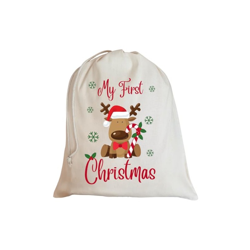 Second Ave Cute Children's My First Christmas Reindeer Cotton Drawstring