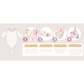 Bellasignoro Newborn Baby Girl Knotted Gown Sets Nightgown Soft Sleeper Gown with Hat Set for Baby -2 Pieces (Floral 1, 0-3 Months)