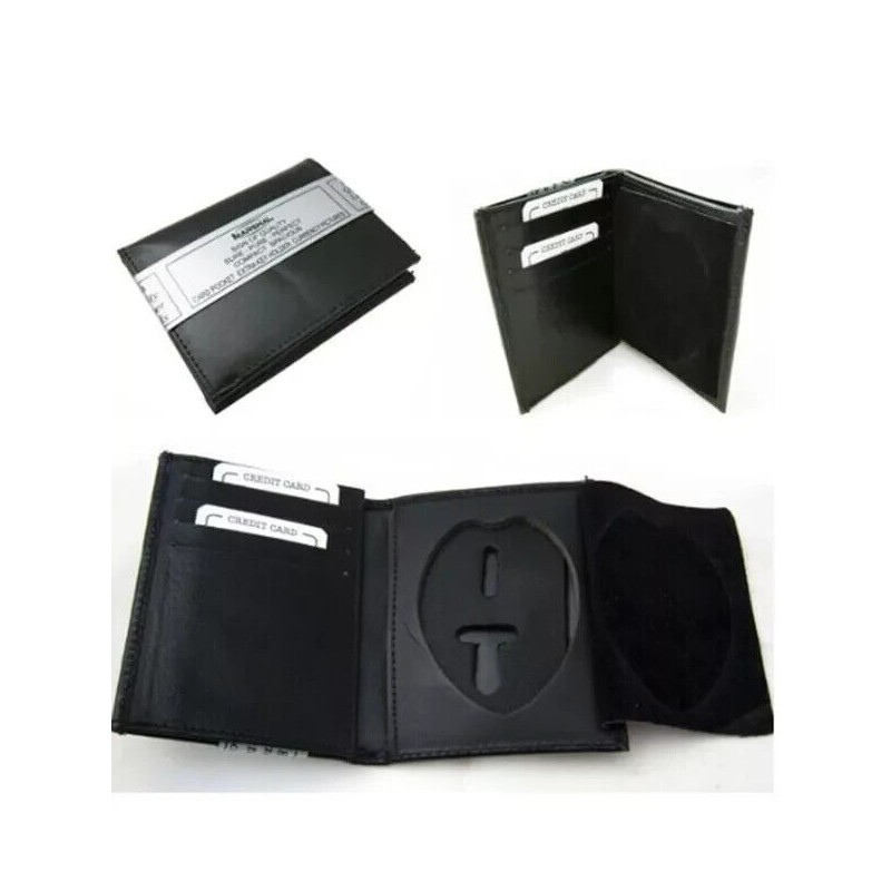 Handmade Black Concealed Carry Badge Leather Men's Wallet Flap Shield