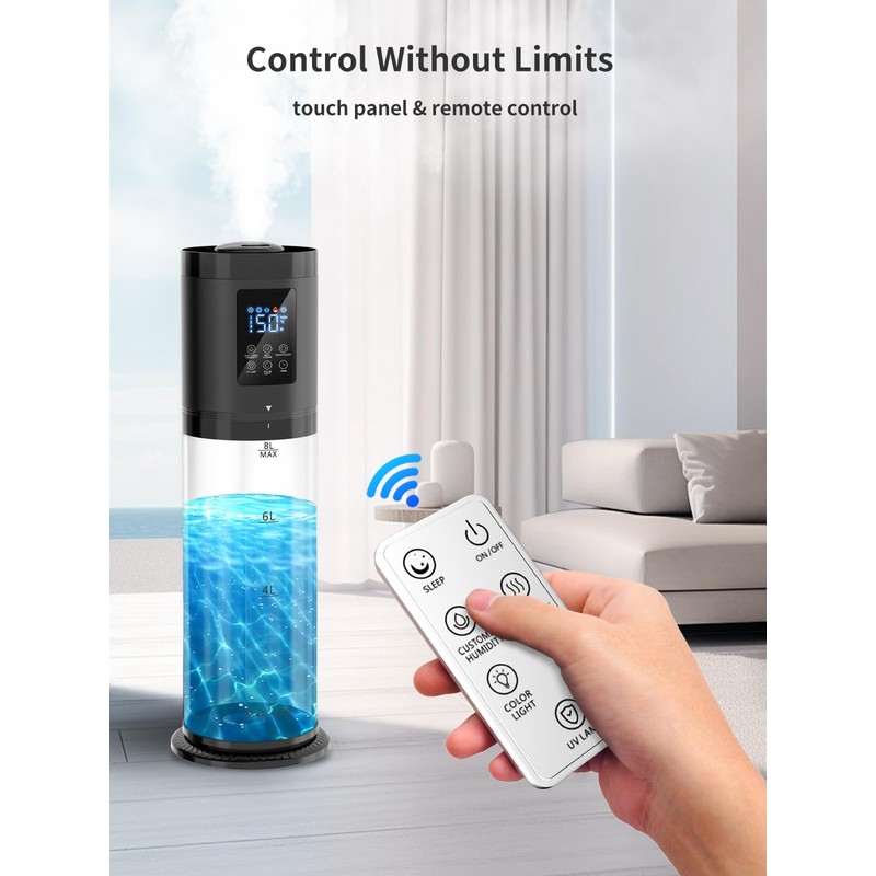 8L Humidifiers for Bedroom, 30dB Quiet, 500ft² Coverage, 60H Runtime,