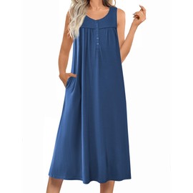 Ekouaer Nightgowns for Women Long Sleeveless Night Gowns Ladies Soft Nightdress Victorian Sleepwear with Pockets Navy XXX-Large