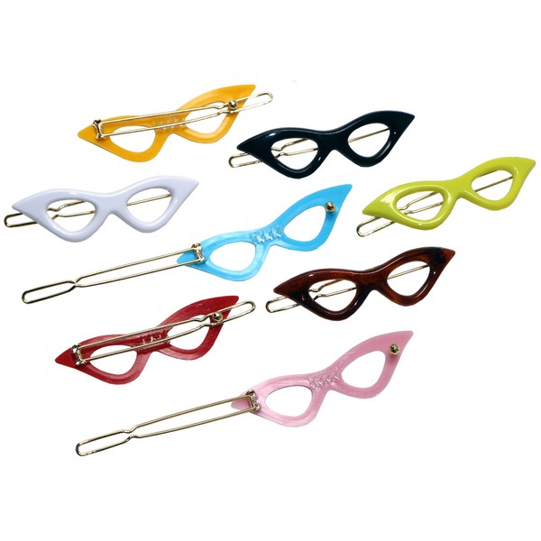 Parcelona French Retro Glasses Small 2 1/4” Celluloid Set of 8 Side Slide In Hair Clip Barrettes