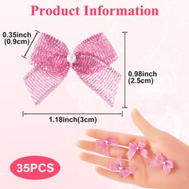 Mxxipp 35pcs Mini Pink Ribbon Bows, Small Satin Ribbon Bow, Cute Soft Bowknot Sewing Accessories for Flowers Bakery Wrapping Christmas Wedding Birthday Party Decoration