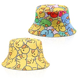 SAIIURV 2 Pack Duck Print Reversible Bucket Hat for Women Men, Funny Fisherman Hat Double-Side, Summer Wide Brim Sun Bucket Hats, Beach Sun Cap Fashion Animal Hat for Hip hop Festival Party Disco