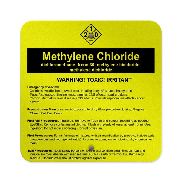 Aluminum Square Metal Sign Multiple Sizes Methylene Chloride Dichloromethane; Freon