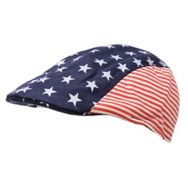 Summer Newsboy Duckbill Flat Cap Ivy Hat - Plaid, Paisley, or US Flag Pattern (US Flag White)