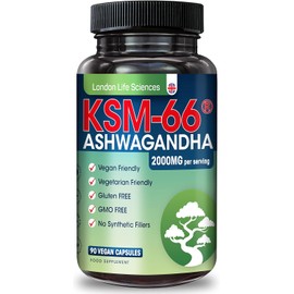 London Life Sciences® Organic Vegan Ashwagandha KSM-66® 90 Capsules - (Highest Concentration) 2000mg Servings & 5% Withanolides - Best Bioavailability Enhanced KSM 66 + Withania Somnifera