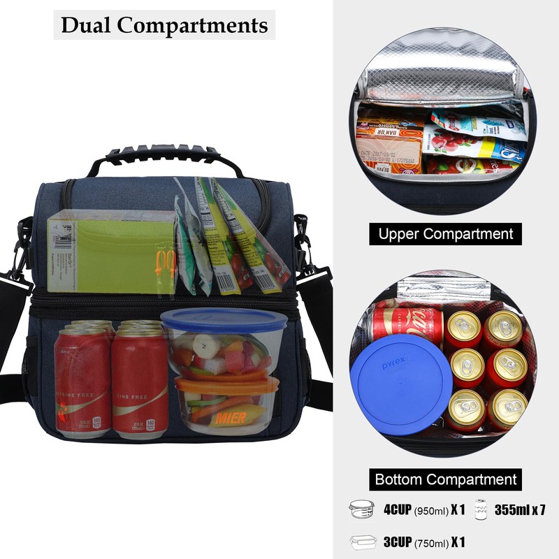 MIER Lunch Bag Men Double Deck Lunch Box Bag,Insulated Leakproof