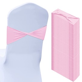 Kinlop 50 Pcs Spandex Chair Sashes Bows Chair Bands Slider Sashes for Chair Covers Elastic Chair Bands Ties Without Buckle Chair Decorations for Wedding Party Events Ceremony Birthday(Pink)
