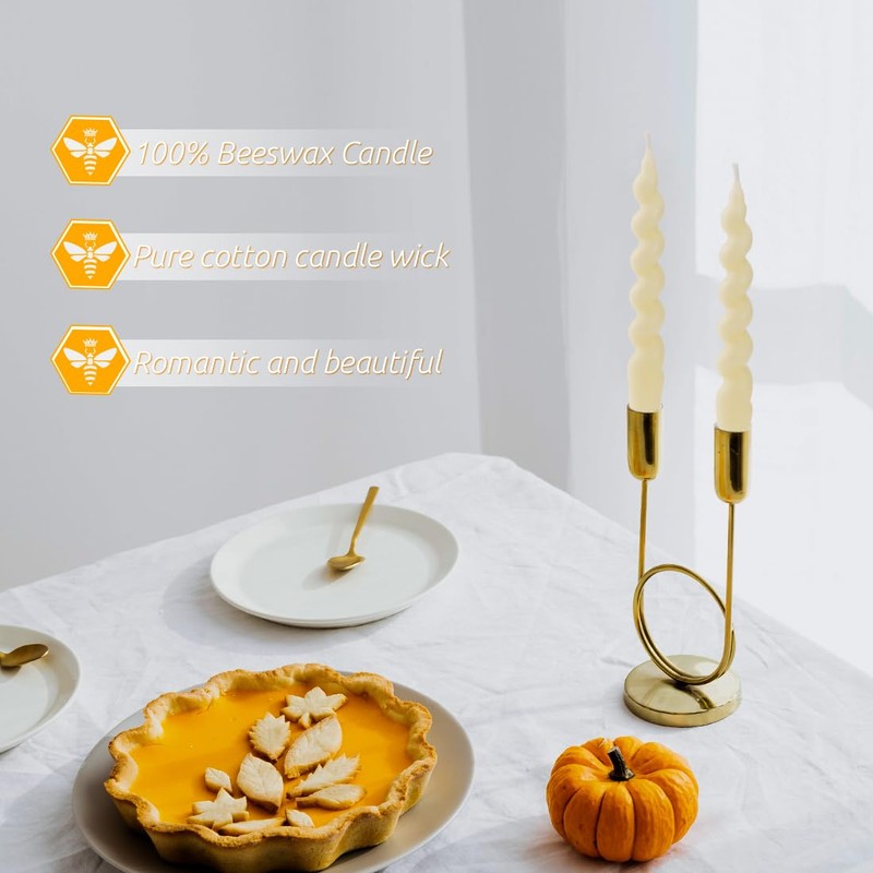DEYBBY White Beeswax Spiral Candle, 7 inch 2 Pack Twisted
