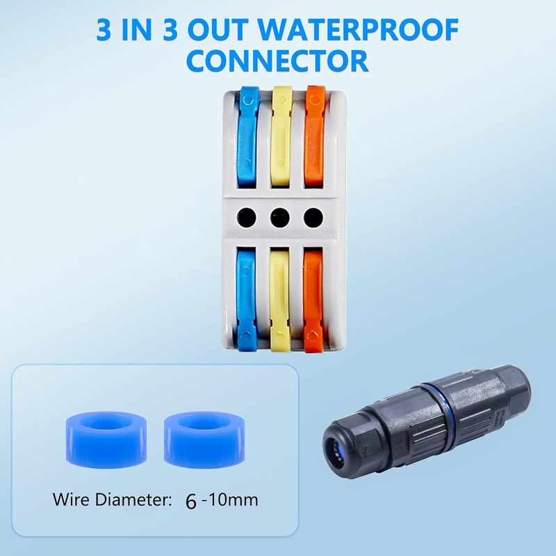 6 Pcs IP68 Waterproof Electrical Cable Connector, Outdoor 3 Way
