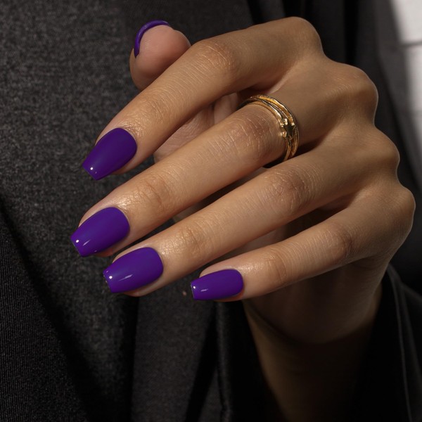 KQueenest Purple Press On Nails Short Coffin - Acrylic Press