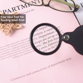 1 pcs 10X Pocket Magnifying Glass,mini Folding Magnifier With Black Leather Case 360° Rotating Magnifier suitable For Reading books magazines jewelry
