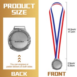 Sasylvia Blank Award Medals with Neck Ribbons Create Your Own Medals Kit Cheer Medals Winner Medals Participation Trophy Metal Gifts for Soccer Football Party Game(Antique Silver, Wheat, 60 Pcs)