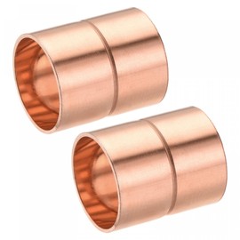 sourcing map Copper Pipe Coupling 25mm Straight Connecting Adapter with Rolled Tube Stop C x C Solder Connection for Plumbing 2Pcs