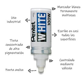 Pentel White Marker Marcador Permanente Color de tinta Blanco Punta Mediana Caja con 12 Piezas-X100-M-Granel