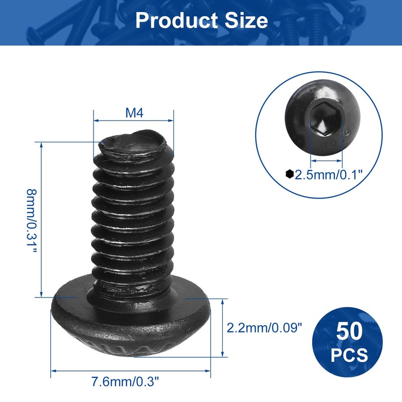 MroMax 50Pcs M4 x 8mm Button Head Socket Cap Bolts