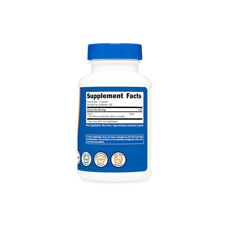 Nutricost Lithium Orotate (10mg) 120 Capsules - Vegan Lithium Supplement,
