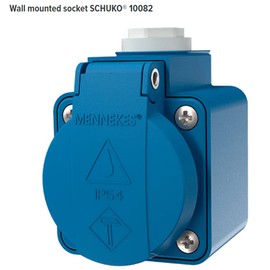 Mennekes (Company) 10082 Schuko Wall Mounted Socket, 3 Plug-In Terminals, IP 44 Protection, 2P + E Pole, 16 A, 230 V, Blue