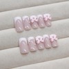 24Pcs Pink Press on Nails Medium Square White French Fake