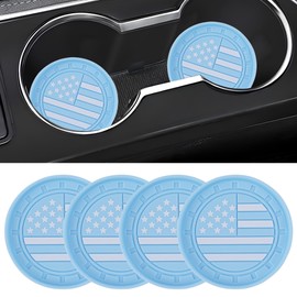 Amooca Car Cup Coaster 4 Pack US Flag Universal Non-Slip Cup Holders Insert Coasters Cup Mats Car Interior Accessories American Flag Light Blue