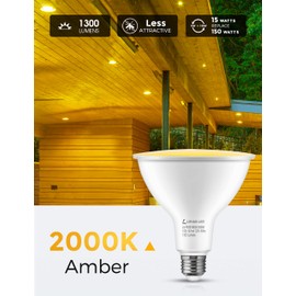 LOHAS Yellow Bug Light Bulbs Outdoor, PAR38 LED Flood Light Outside, 150-200W Equivalent 2000K Non-Attracting, 15W 1300LM Dimmable Amber Porch Lights, E26 Base for Patio, Deck, Backyard, Party, 2 Pack