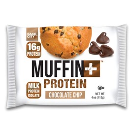 Bake City Muffin Plus Protein | 16g Protein in Each Protein Muffin | 4oz Each, 12 Pack (Chocolate Chip)