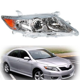 munirater 81110-06520 Right Front Chrome Projector Headlight Light Lamp Passenger Side Replacement for 2010 2011 Camry 4-Door Sedan