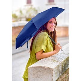 PERLETTI Slim Pocket Umbrella for Women Men - Compact Umbrella Manual Small Lightweight Plain - Mini Rain Umbrella Women's Umbrella Ultralight Foldable - Diameter 91 cm, darkblue
