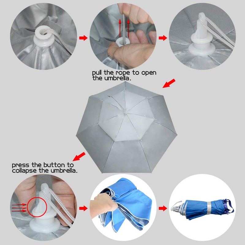 NEW-Vi Fishing Umbrella Hat Folding Sun Rain Cap Adjustable Multifunction