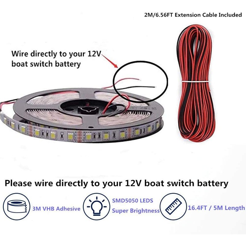 Vbakor Pontoon LED Strip Lights, 12V 5M/16.4FT Waterproof Marine LED