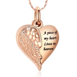 Imrsanl Heart Cremation Urn Necklace Pendant for Human Ashes - A Piece of My Heart Lives in Heaven Memorial Keepsakes Cremation Jewelry (Locket-Rose Gold)