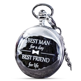 FJ FREDERICK JAMES - Best Man Gifts from Groom, Best Man Proposal Gift - Best Man for a Day Silver Pocket Watch I Best Man Gifts for Wedding I Will You Be My Best Man Gifts I Silver Etched
