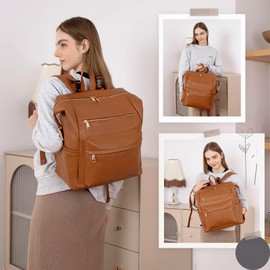 Omanmoli Diaper Bag Backpack Leather Backpack with 17 Pockets Travel Baby Diaper Bag,4 Insulated Pockets,Stroller Straps,Changing Pad,Brown