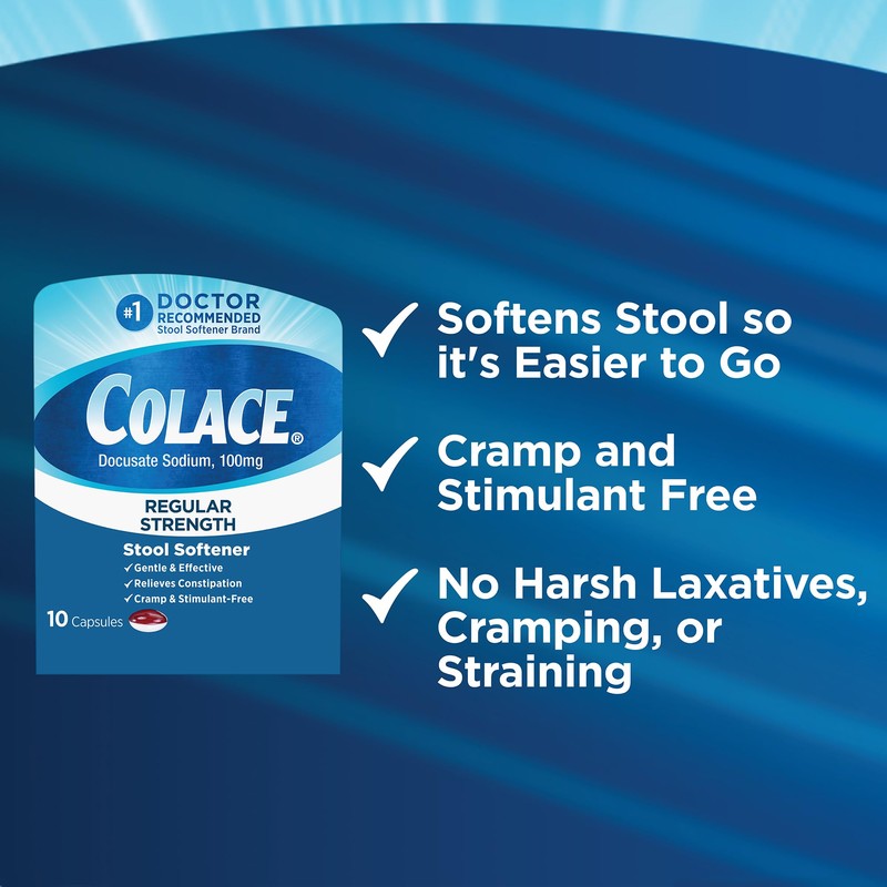 Colace Regular Strength Stool Softener, 100 mg Capsules, 10 Count,