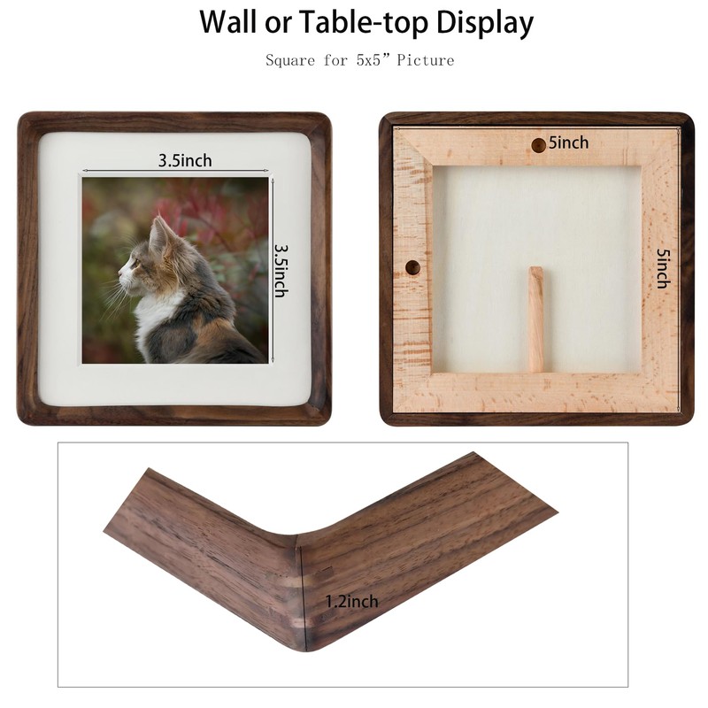 5x5 Picture Frame in Natural Walnut Wood,Square 5x5 Frame with