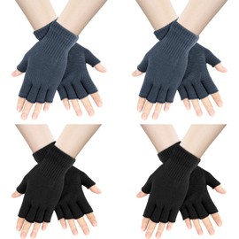 AURUZA 4 Pairs Half Finger Gloves Men's Winter Gloves Women Unisex Warm Winter Fingerless Gloves for Men Women, 2 Black 2 Dark Grey