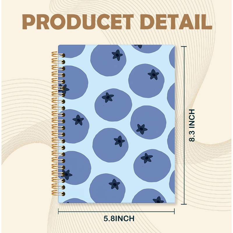KRHFG Blueberry Spiral Notebook, Kids Notebooks for Girls, Fruit Lover